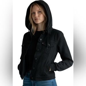 Levi's Black Women's Trucker Jean Jacket, hybrid, sweatshirt sleeves, hoody, XS